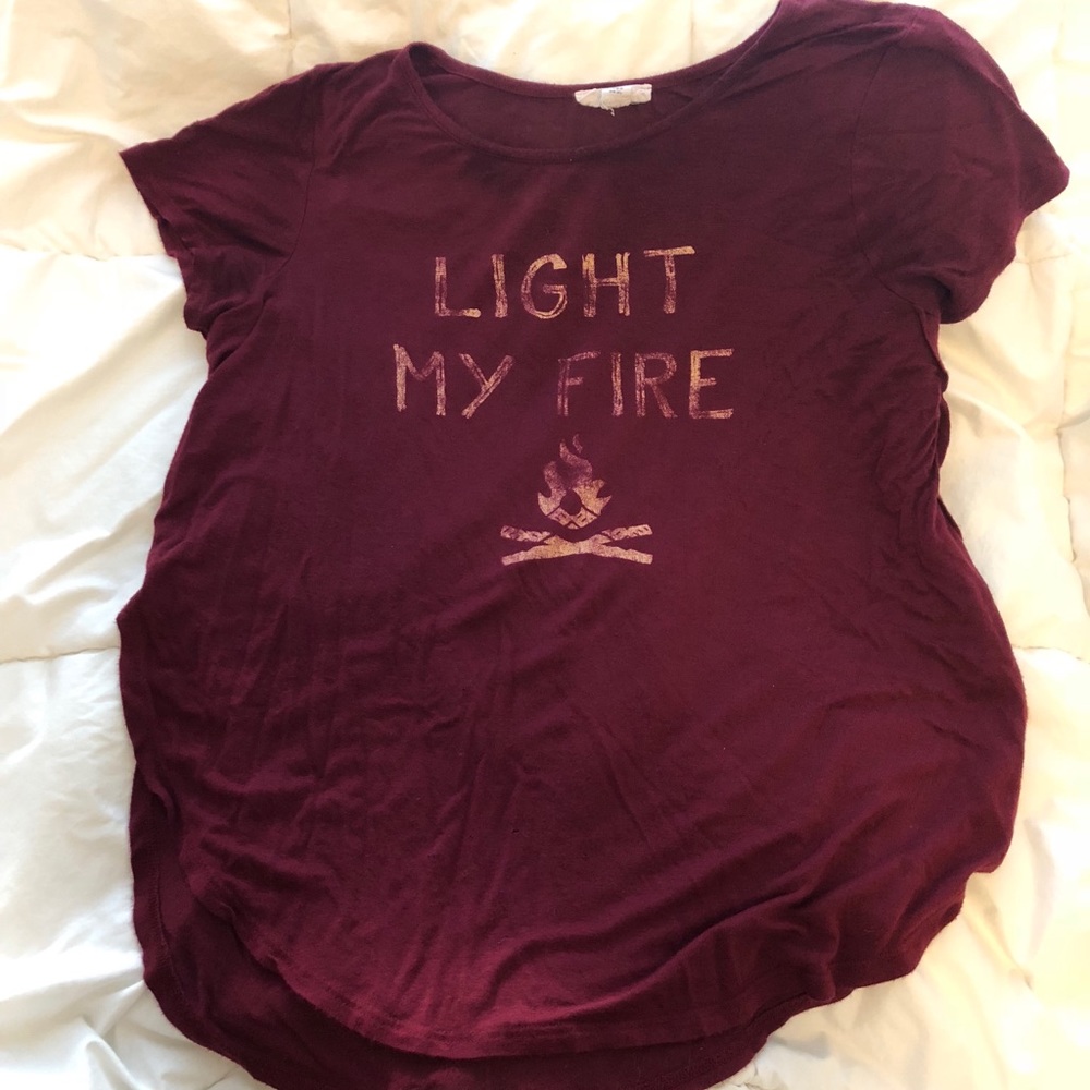 Burgundy light my fire t-shirt